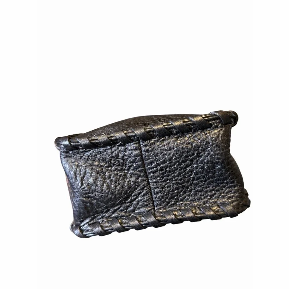Tory Burch Phone Crossbody Bag Black Pebbled Leather With Gold Chain Strap